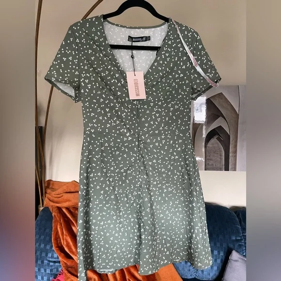 Mint polka dot button down tea dress